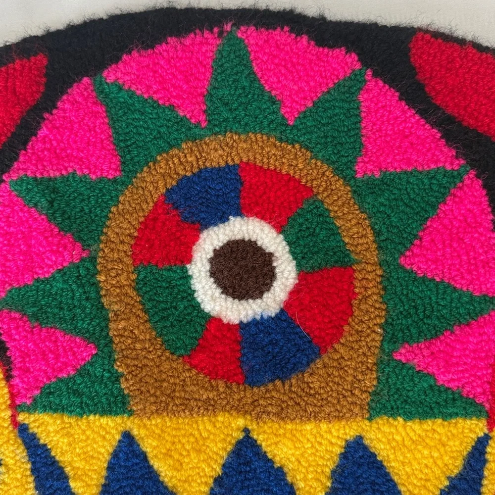 Venezuelan Handmade Colorful Round Hooked Rug Wall Tapestry Fiber Art